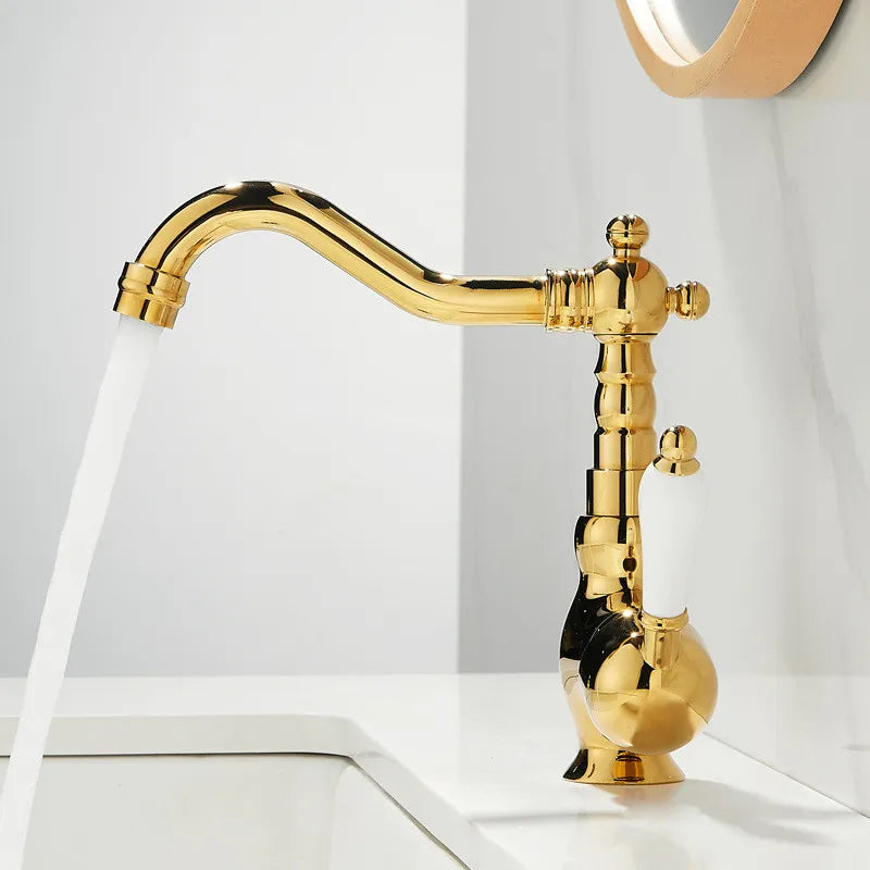 DecorBites™ Robinet de lavabo doré Mitigeur chaud froid à poignée unique