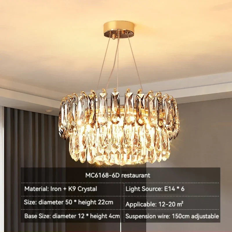 DecorBites™ ثريا كريستال ذهبية: إضاءة فاخرة لغرفة الطعام والمعيشة وغرفة النوم وجزيرة المطبخ
