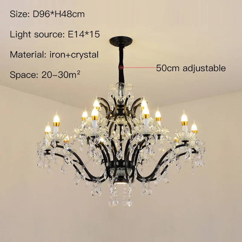 DecorBites™ Crystal Candle Chandelier Lighting: Black Pendant Lamps for Dining Kitchen & Farmhouse