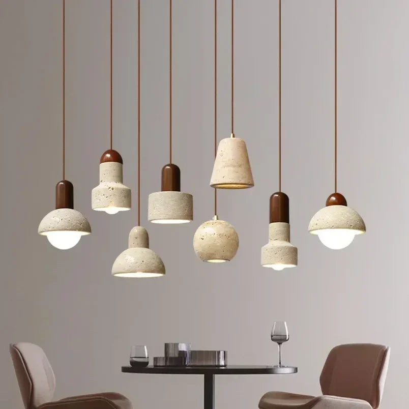 DecorBites™ مصباح معلق أنيق من حجر الترافرتين بتصميم وابي سابي لطاولات الطعام وجزر المطبخ