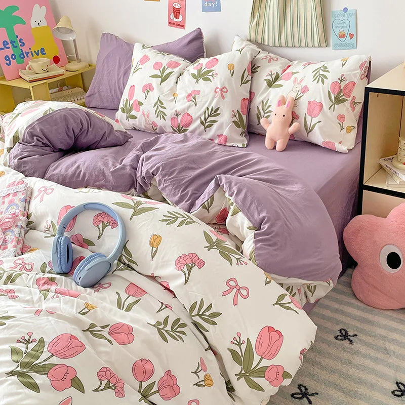 DecorBites™ Cloud Cotton Printed Bedding Sets | Super Soft Quilt Set for School Home Twin King