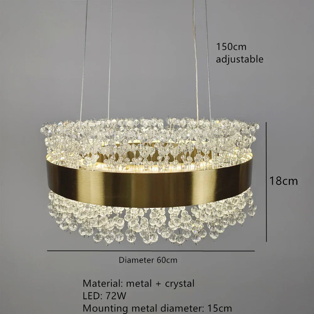DecorBites™ Gold Metal LED Chandelier: Modern Crystal Lighting for Living Room, Dining Room, Bedroom.