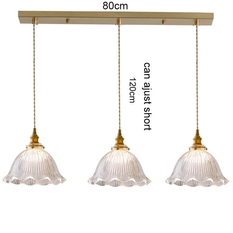 Korean Retro Glass Pendant Light With Wood Accent