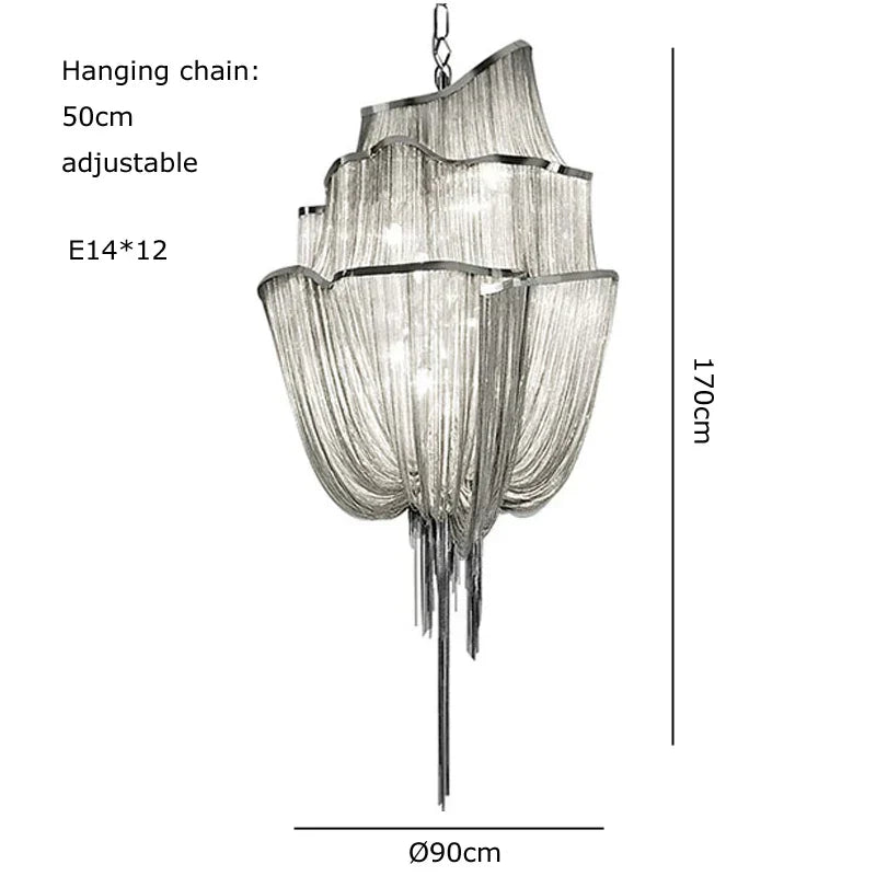 DecorBites™ Gold Tassel Chain Chandelier LED Hanging Lamp Lustres for Dining Room