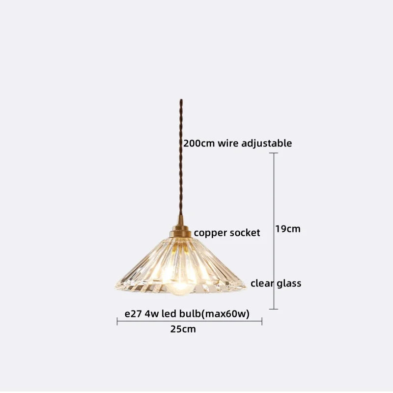مصباح تعليق LED من DecorBites™ بتصميم ياباني، مصابيح تعليق زجاجية نحاسية