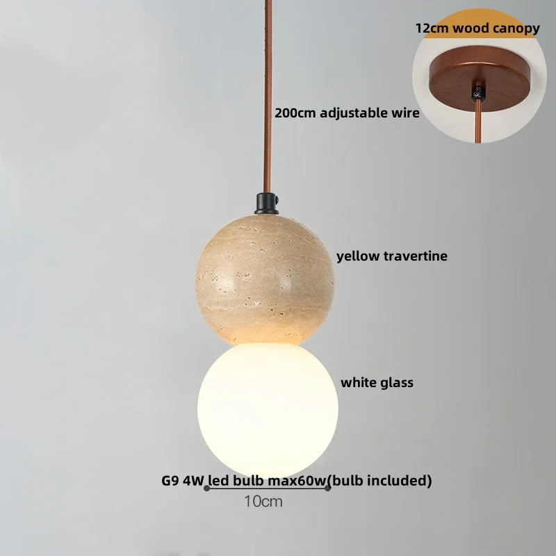 DecorBites™ Cave Stone LED Pendant Lights Wood Home Decor Yellow Globe Hanging Lamp