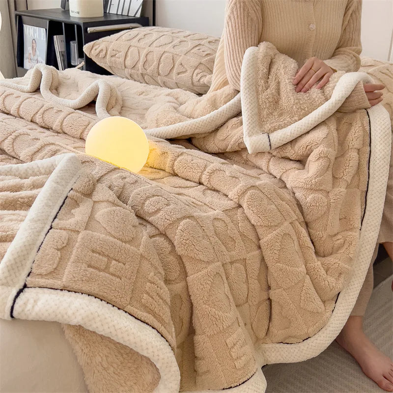DecorBites™ Cozy Jacquard Taffeta & Flannel Nap Blanket - Warm, Thick Comforter for Bedroom