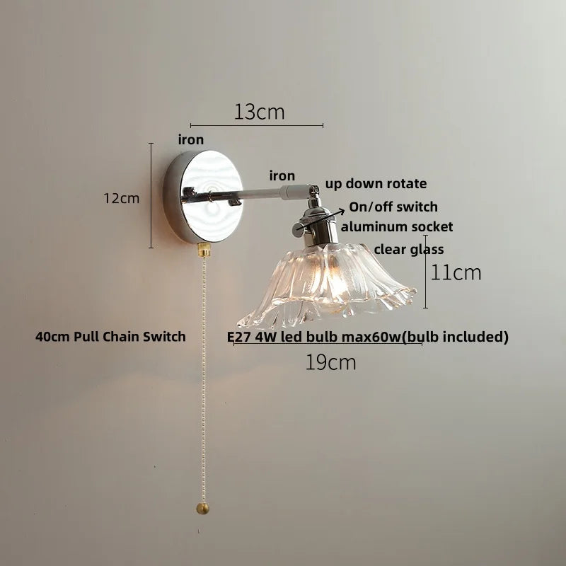 DecorBites™ Clear Glass LED Wall Lamp Pull Chain Switch Modern Up Down Rotatable Stair Light Fixtures