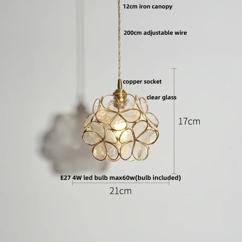 مصباح قلادة LED نحاسي زجاجي شفاف من DecorBites™ لديكور المنزل والإضاءة