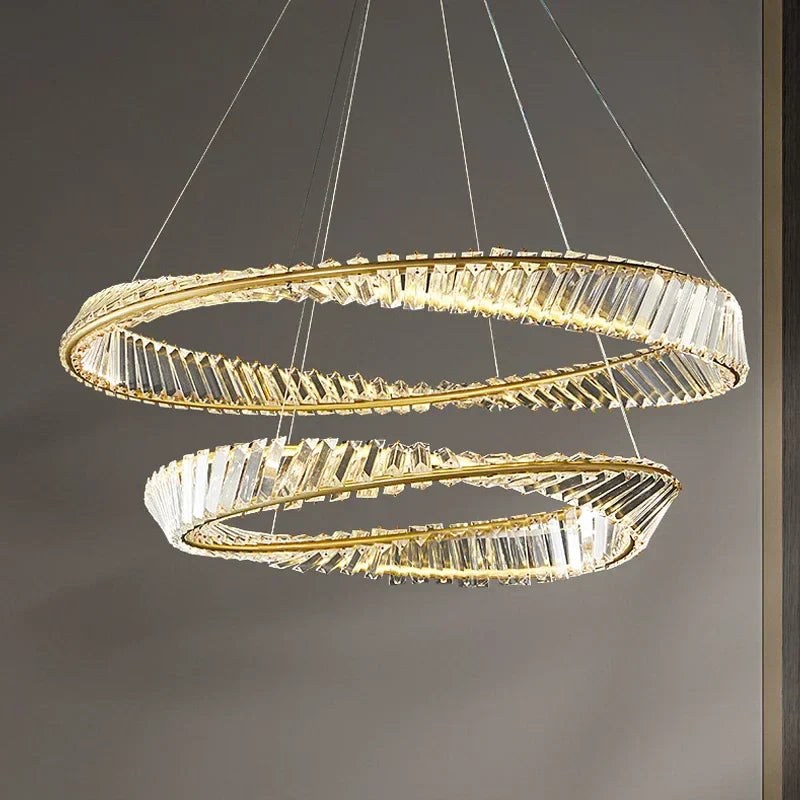 ثريا قلادة كريستال ذهبية بتقنية LED من DecorBites™ لإنارة غرف المعيشة والطعام الفاخرة والديكور