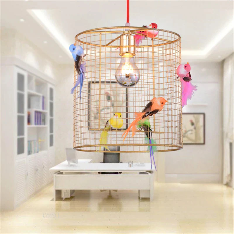 مصباح سقف ذهبي DecorBites™ على شكل قفص طائر لغرفة المعيشة وغرفة النوم بالمنزل على الطراز الاسكندنافي