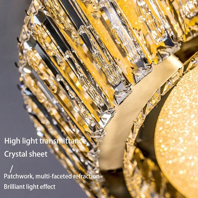 مصباح سقف LED من الكريستال الذهبي من DecorBites™ لغرفة الطعام والمعيشة