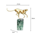 DecorBites™ Golden Leopard Brass Cheetah Figurine Green Marble Base Metal DecorAccessory