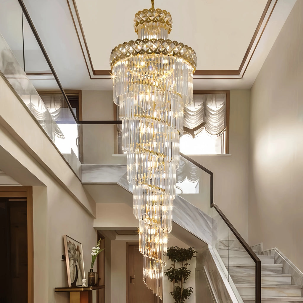Modern Gold Crystal Staircase Long Drop Pendant Light