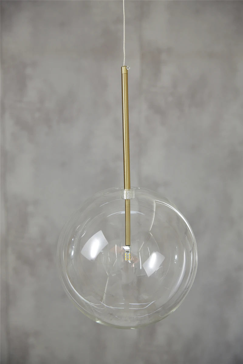 Nordic Clear Glass Globe Pendant Light in Chrome