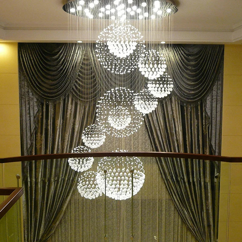 DecorBites™ Crystal Ball LED Chandelier: Modern Industrial Pendant Light for Living Room