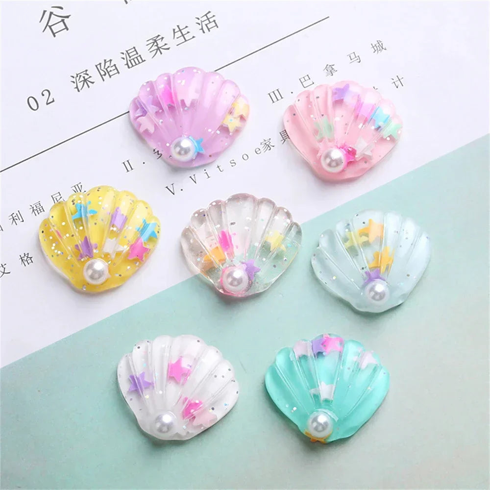 A fralia™ Colorful Pearl Shells Beach Decor Resin Cabochons Marine Style Embellishment