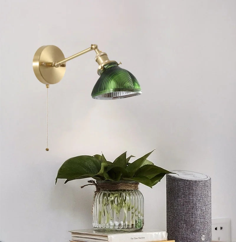 أباليك DecorBites™ الجدارية الخضراء من الزجاج مع إضاءة LED ومفتاح سحب بسلسلة، لغرفة النوم والحمام وغرفة المعيشة.
