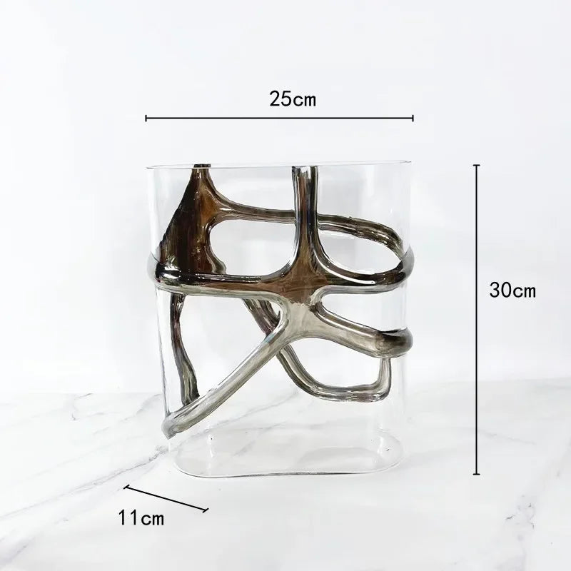 DecorBites™ Gold-Edged Glass Vase with Geometric Patterns for Home Decor