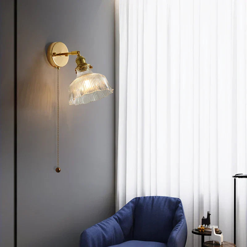DecorBites™ Glass Rotate Copper Wall Sconce | Pull Chain Switch LED Light Fixture