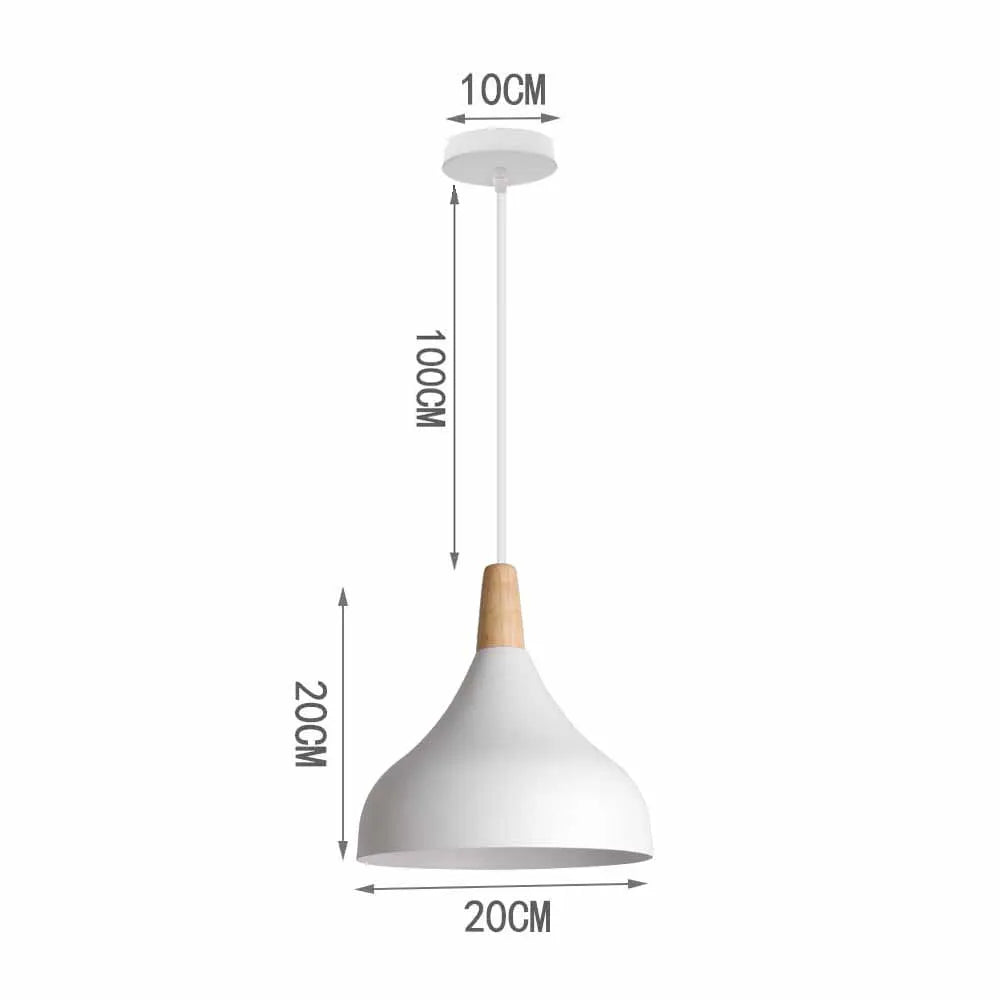 Nordic White Iron Pendant Light With Wood Accent