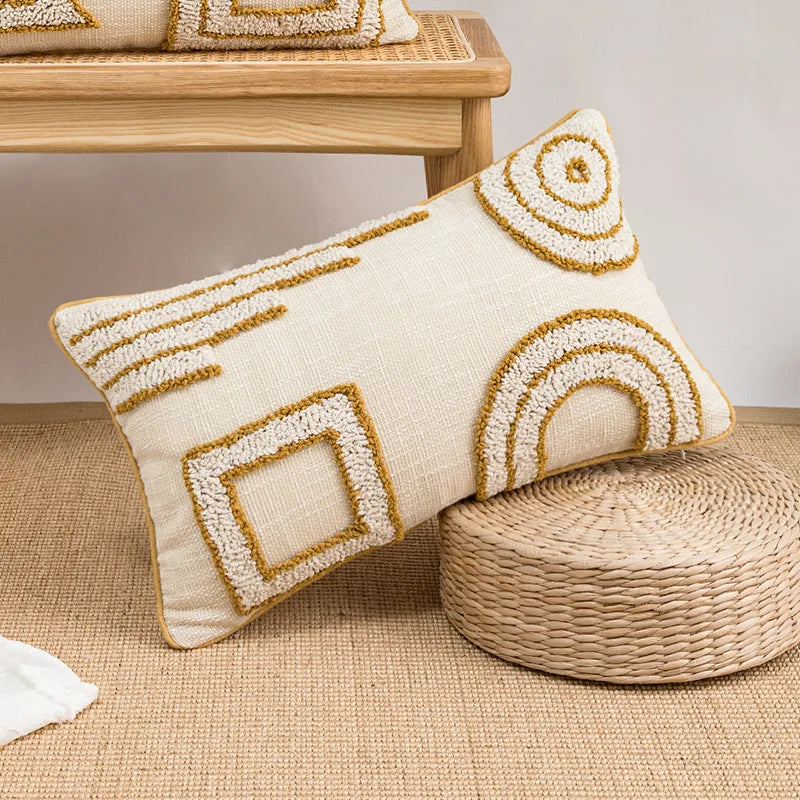 DecorBites™ Geometric Tufted Cotton Canvas Embroidered Pillow Covers for Home Decor