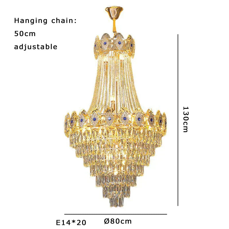 DecorBites™ Gold Round Chandelier Dimmable LED Stair Lights Luxury Suspension Lamp