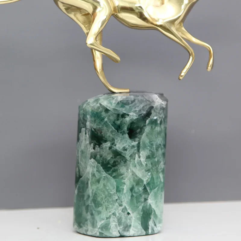 DecorBites™ Golden Leopard Brass Cheetah Figurine Green Marble Base Metal DecorAccessory