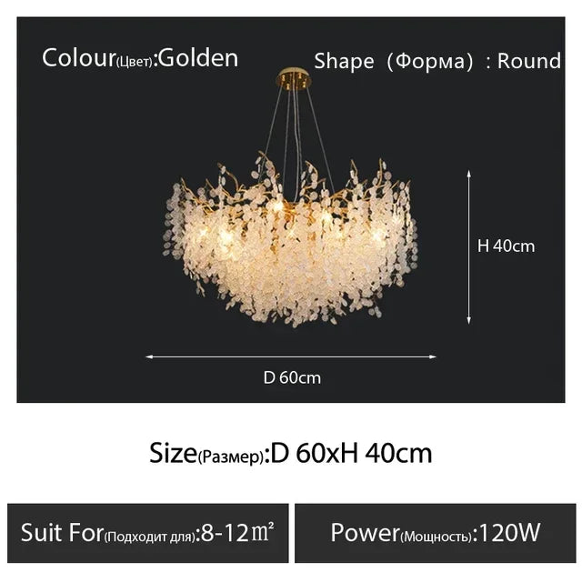 فانوس زجاجي معلّق ذهبي من DecorBites™ Gold Chandelier لديكور المنزل - إضاءة عصرية فاخرة