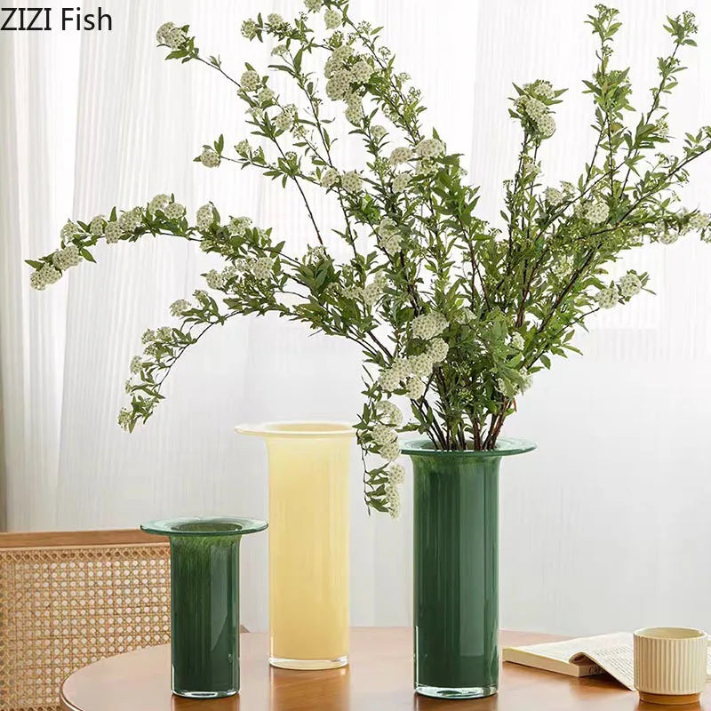 مزهرية زجاجية على شكل بوق من DecorBites™ Jade، أصيص زهور مائي، ديكور مكتبي