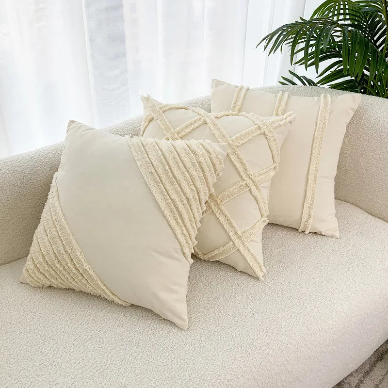 DecorBites™ Fringed Geometry Embroidered Cushion Cover Patchwork Pillowcase for Living Room