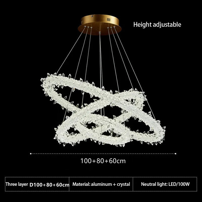DecorBites™ Crystal Flower LED Chandelier: Modern Luxury Round Ring Pendant Light for Dining & Living Room
