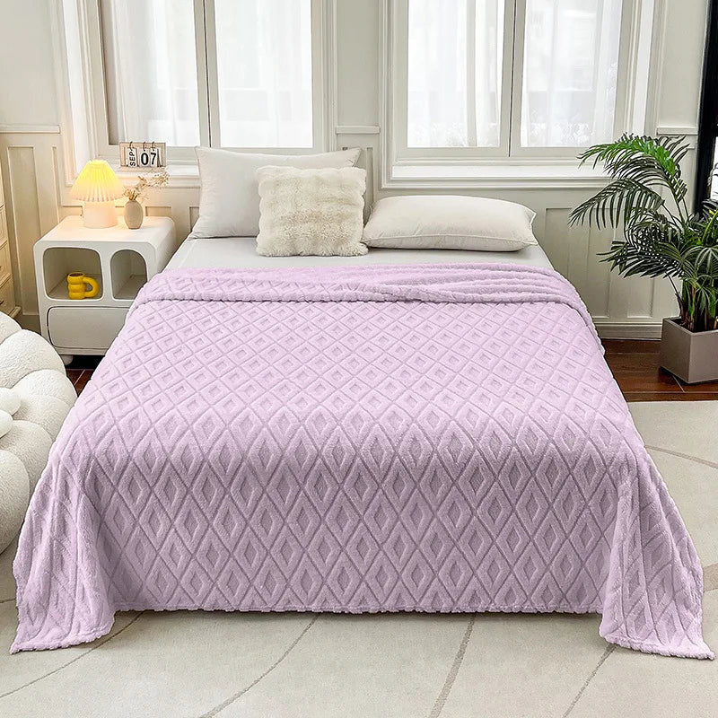 DecorBites™ Diamond Jacquard Coral Fleece Blanket for All Seasons