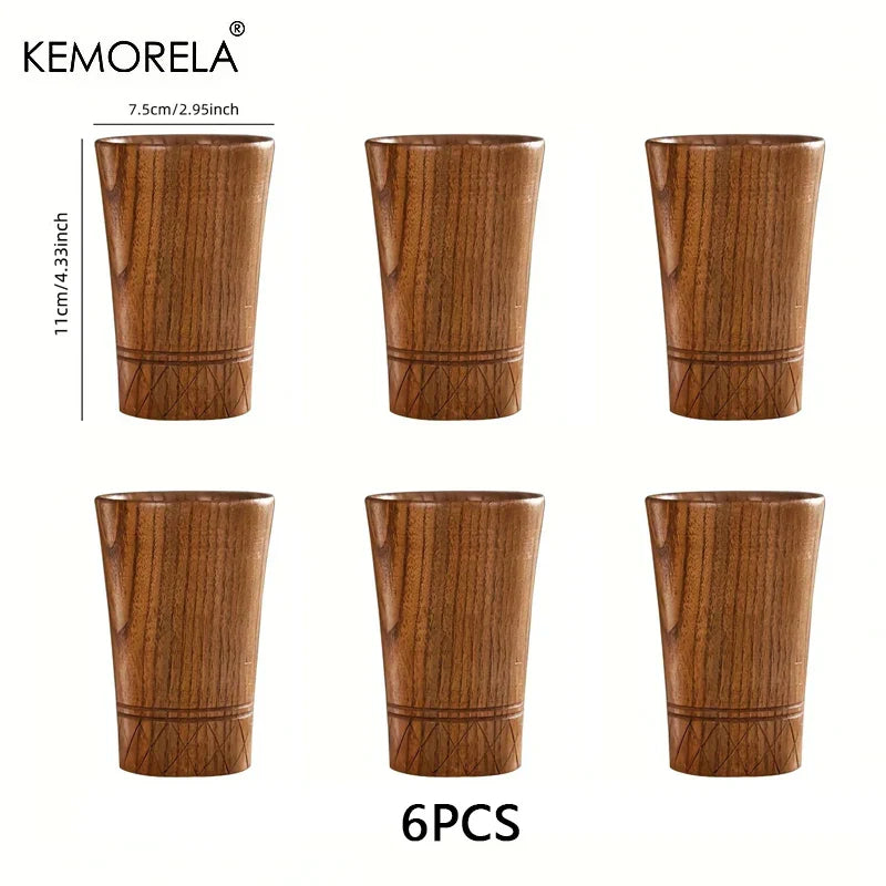 DecorBites™ Handmade Natural Wooden Tea Cups - Set of 2 | Japan Style Cups for Tea, Coffee, Beer, Milk, Water