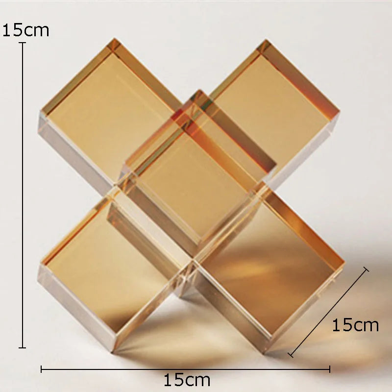 DecorBites™ Cross Crystal Geometric Glass Sculpture Desk Decoration Frosted Square Statue