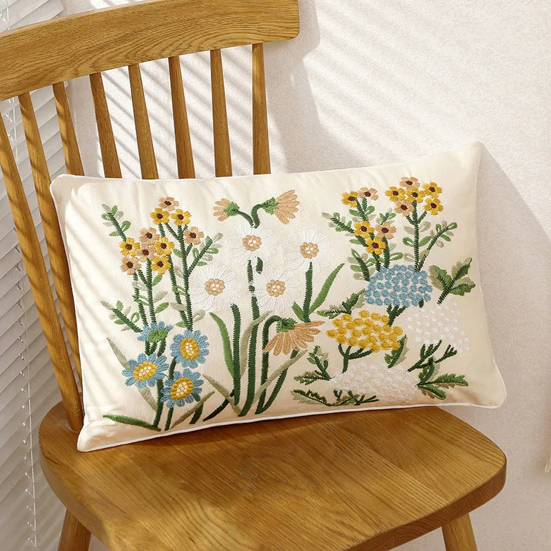 DecorBites™ 3D Pink Flower Farmhouse Style Cushion Cover 45x45cm - Embroidered Sofa, Bed, Living Room