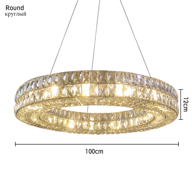 ثريا ذهبية بتصميم حلقة كريستال K9 مع إضاءة LED من DecorBites™ لديكور المنزل