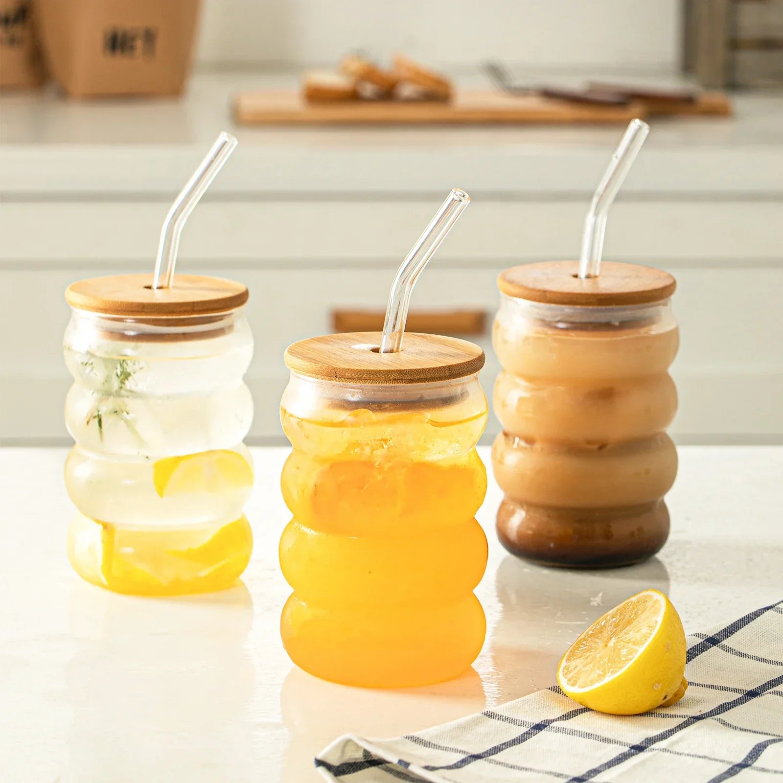 DecorBites™ Creative Glass Cup Set with Lid and Straw - Perfect for Parties