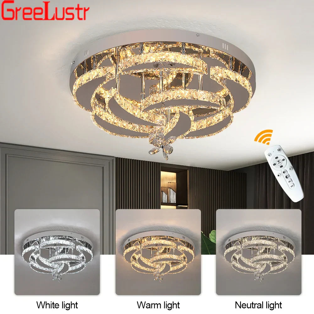DecorBites™ Crystal Raindrop Flowers Remote LED Chandelier Ceiling Light for Living Room