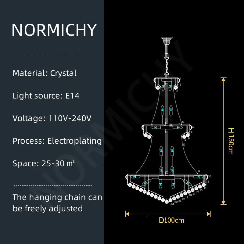 Modern Crystal Staircase Chandelier in Gold or Black