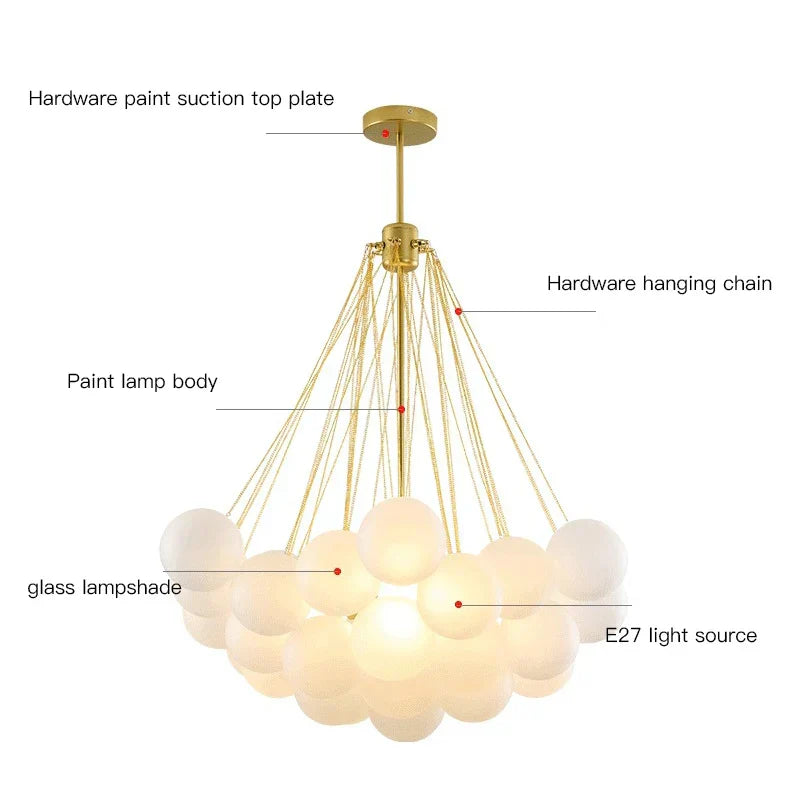 DecorBites™ Frosted Glass Ball LED Chandelier in Gold/Black for Dining Room & Bedroom