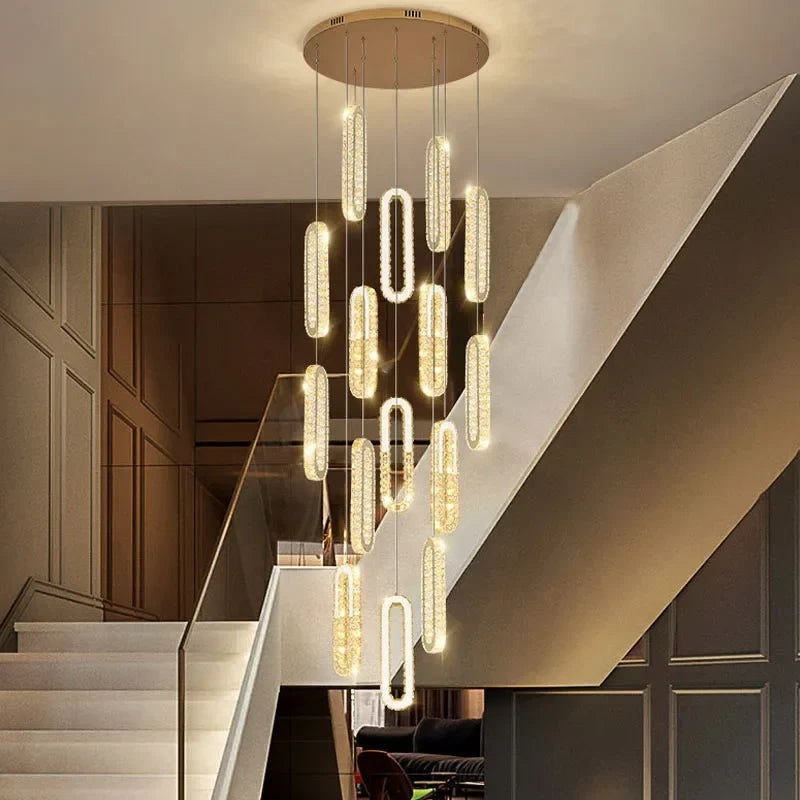ثريا LED ذهبية كريستالية DecorBites™: إضاءة متدلية طويلة فاخرة وعصرية لغرفة المعيشة