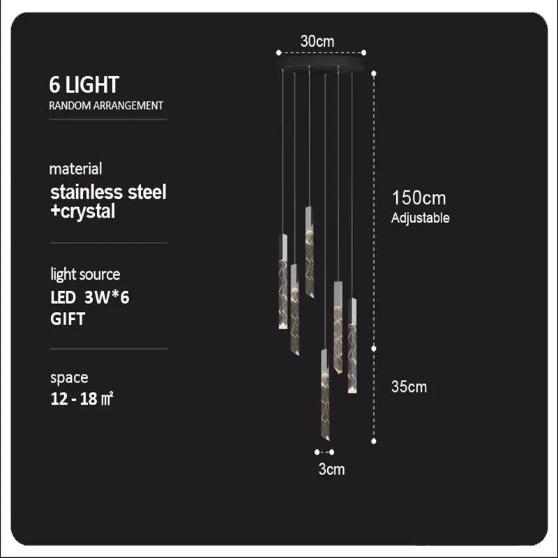 DecorBites™ Crystal Column LED Chandelier: Luxury Pendant Lamp for Staircase, Modern Home Decor Lighting