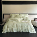 DecorBites™ Flowers Embroidery Lace Ruffles Bedding Set in Soft Lyocell Fabric