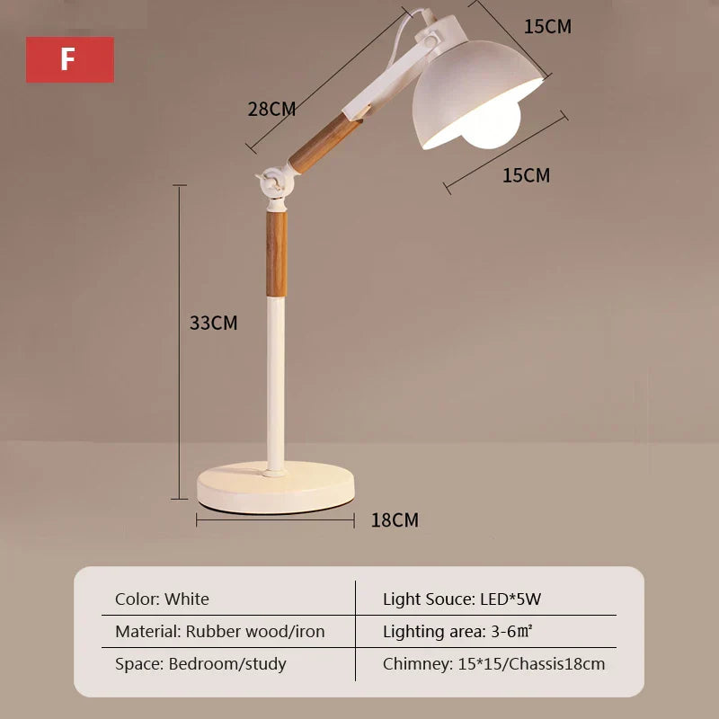 DecorBites™ Adjustable Wood Desk Lamp for Children's Study, Office, Bedroom - LED Reading Light