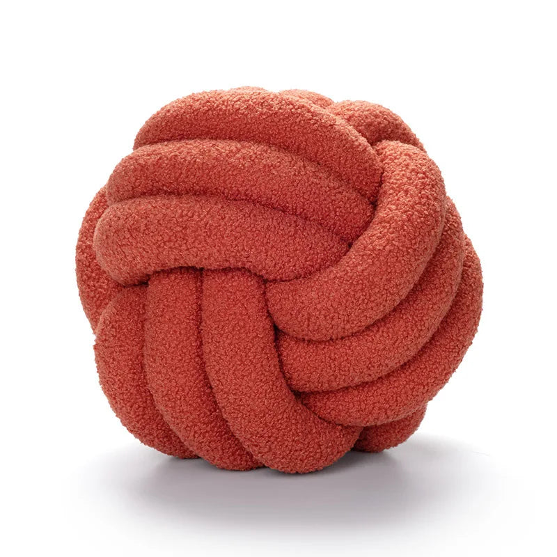DecorBites™ Handmade Knotted Boucle Circle Plush Pillow Brown