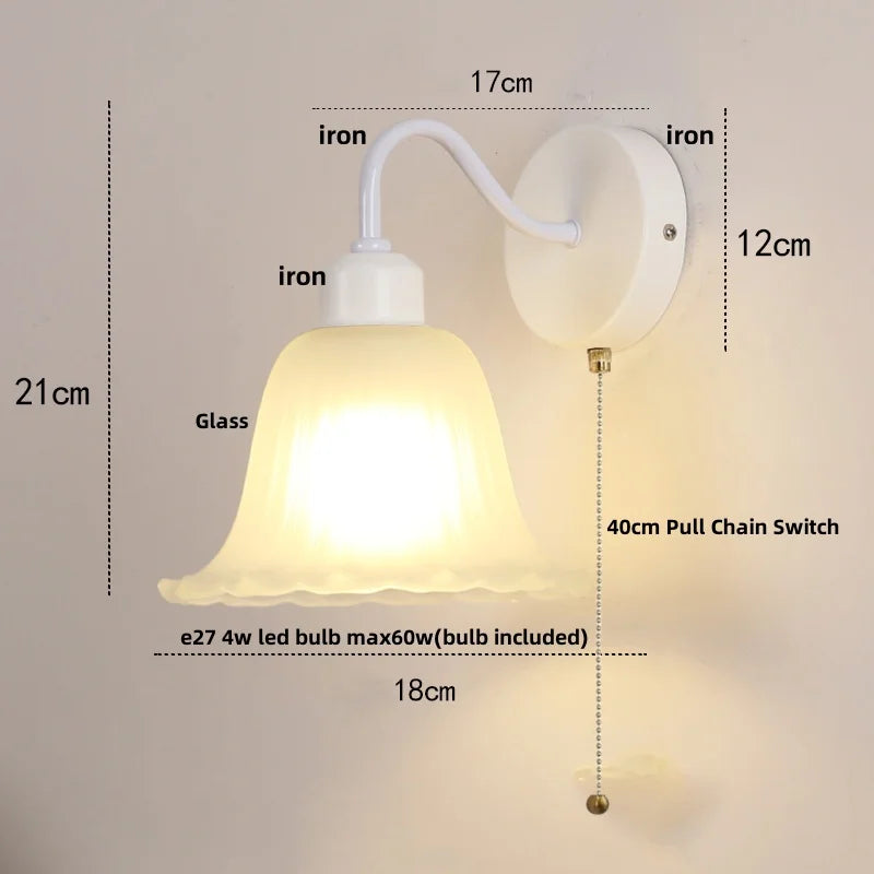 DecorBites™ Glass Iron LED Wall Sconce Pull Chain Switch White Stair Light