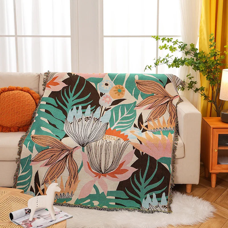 DecorBites™ Cozy Knit Throw Blanket with Fringe - Soft & Reversible Bed Sofa Decor