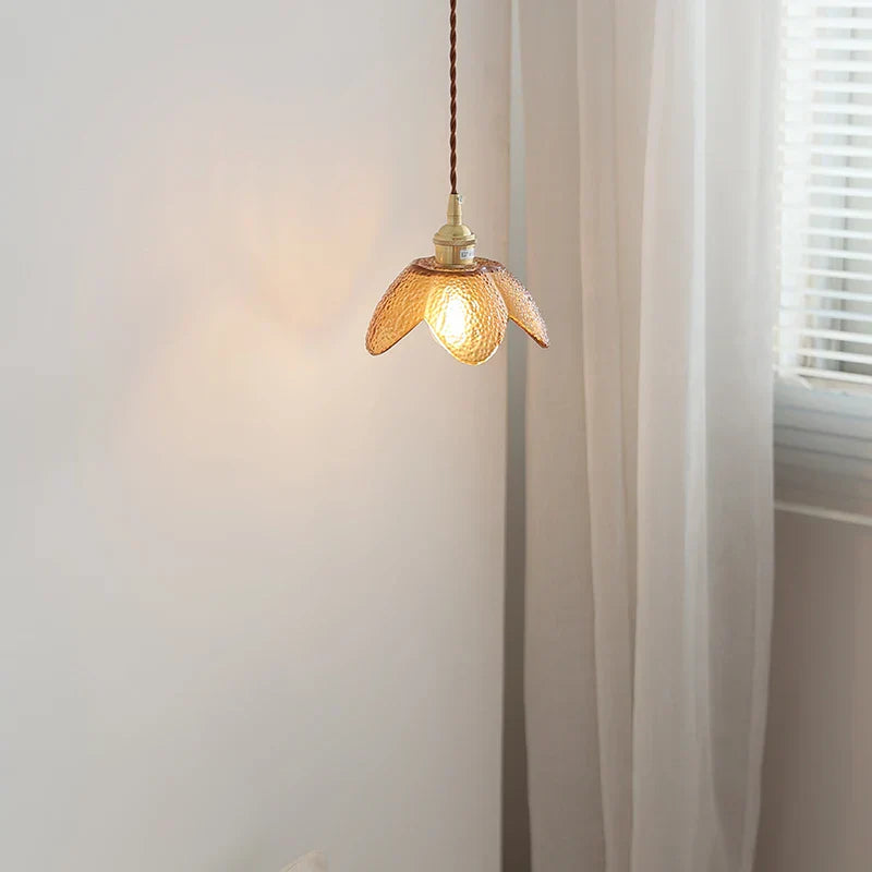 DecorBites™ Amber Glass LED Pendant Light Fixture Nordic Modern Copper Hanging Lamp