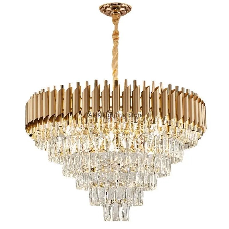 مصباح تعليق LED من DecorBites™ ذهبي كريستالي: مصباح تعليق فاخر عصري لغرفة المعيشة والمطعم